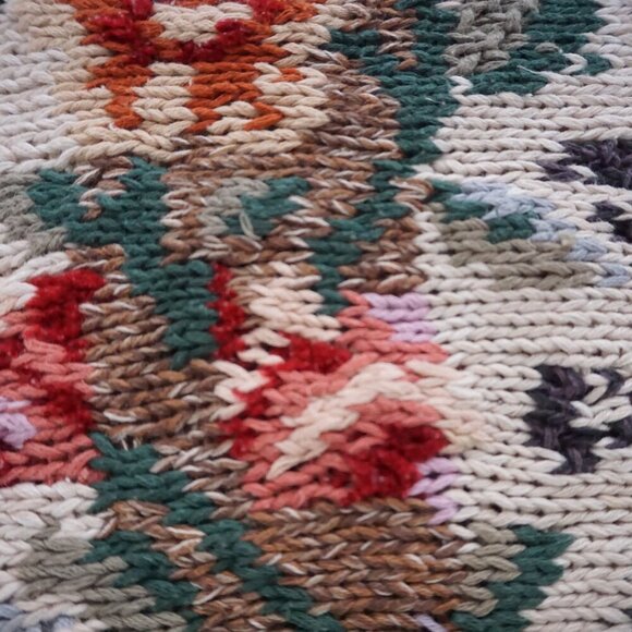 Vintage Tiara Cream Brown Knit Floral Knit Cotton Blend Crewneck Sweater XL - Picture 13 of 13